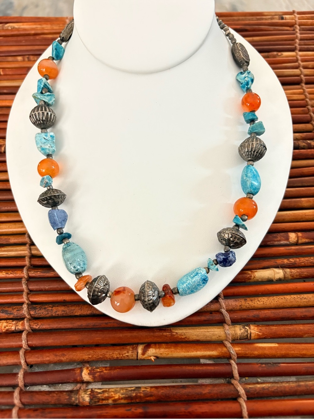 Vintage Faux Turquoise & Orange Bead Necklace - Women's Jewelry